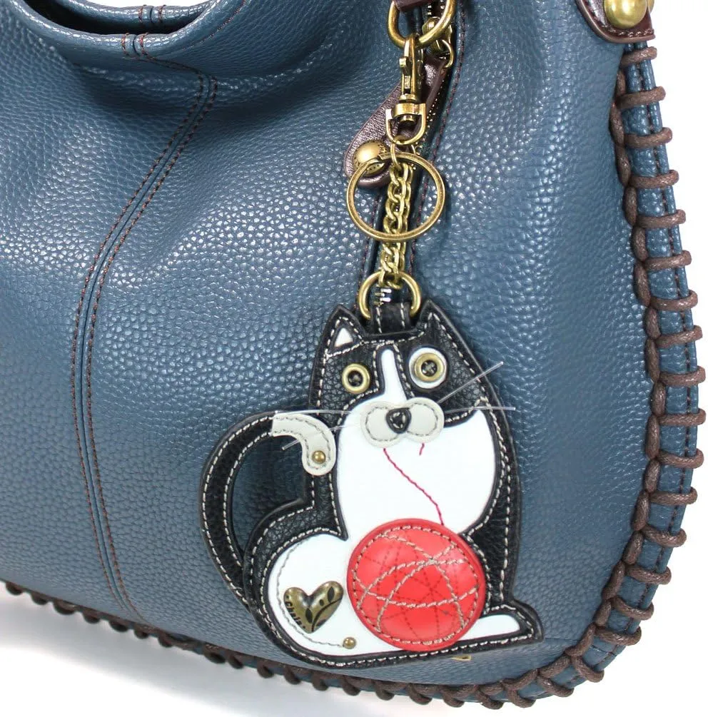 Chala Handbags, Casual Style, Soft, Large Shoulder or Crossbody Purse with Keyfob - Navy Blue
