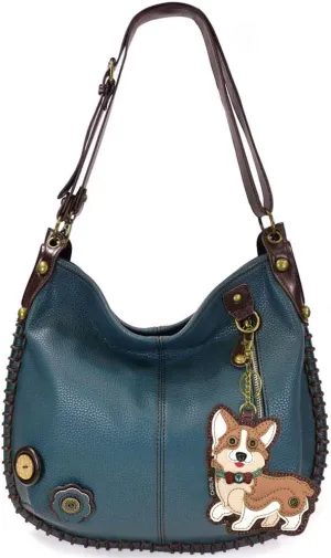 Chala Handbags, Casual Style, Soft, Large Shoulder or Crossbody Purse with Keyfob - Navy Blue