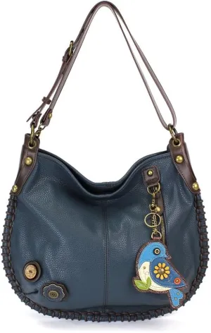 Chala Handbags, Casual Style, Soft, Large Shoulder or Crossbody Purse with Keyfob - Navy Blue