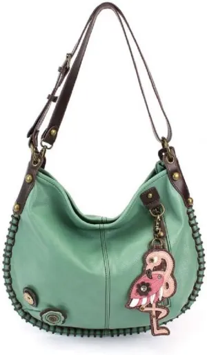 Chala Handbags, Casual Style, Soft, Large Shoulder or Crossbody Purse with Keyfob - Teal Green Color