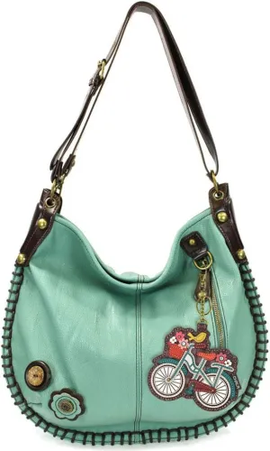 Chala Handbags, Casual Style, Soft, Large Shoulder or Crossbody Purse with Keyfob - Teal Green Color