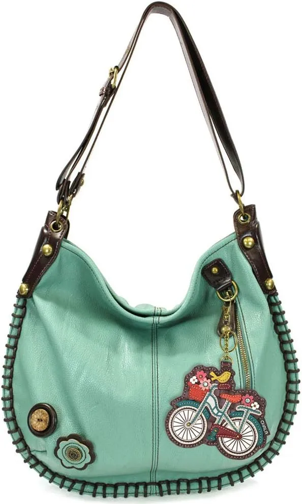 Chala Handbags, Casual Style, Soft, Large Shoulder or Crossbody Purse with Keyfob - Teal Green Color