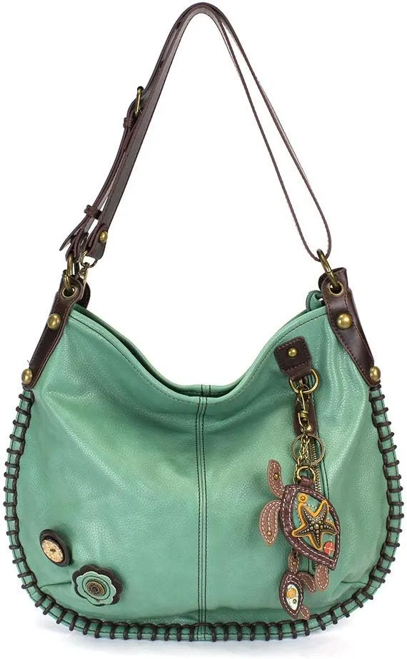 Chala Handbags, Casual Style, Soft, Large Shoulder or Crossbody Purse with Keyfob - Teal Green Color