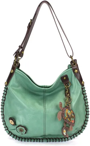 Chala Handbags, Casual Style, Soft, Large Shoulder or Crossbody Purse with Keyfob - Teal Green Color