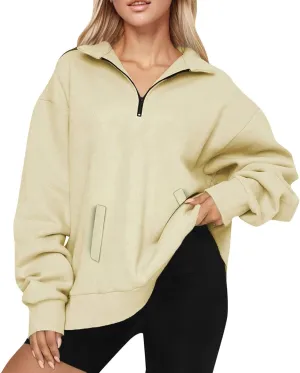 ChicCrate Sweatshirt for Women Casual Zipper Neck Tops Fashion Oversized Sweatshirt Long Sleeve Workout Pullover