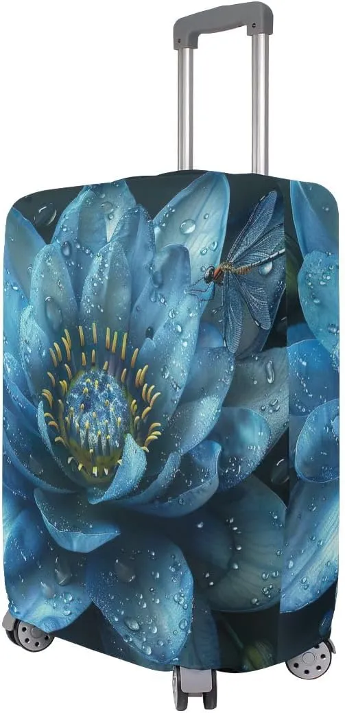 CHIFIGNO Blue Water Lily Flower Suitcase Covers Luggage Protective Cover Fits 18-32 Inch Suitcase Travel Accessories S Fits 18-20 Inch