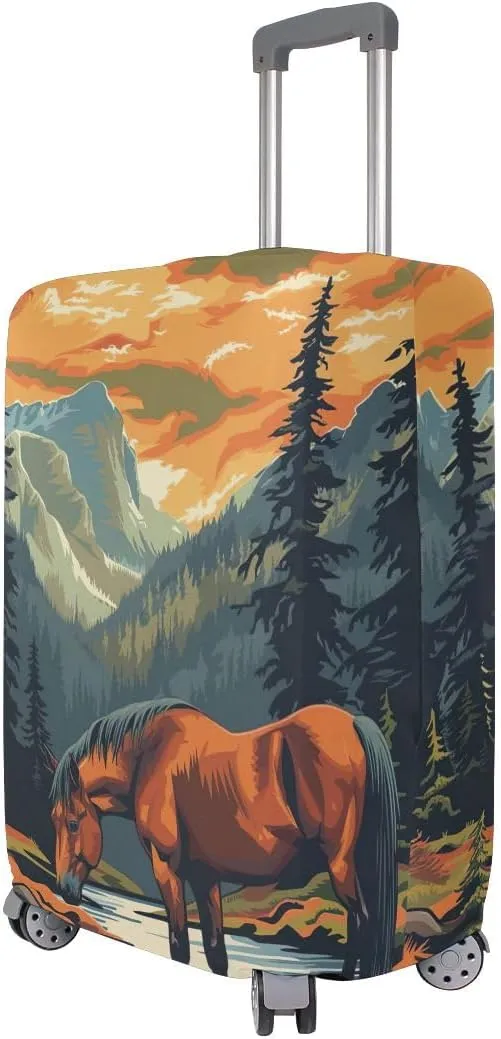 CHIFIGNO Brown Horse Carry on Suitcase Cover, Cover Suitcase Protector Fit 18-32 Inch Luggage XL Fits 29-32 Inch