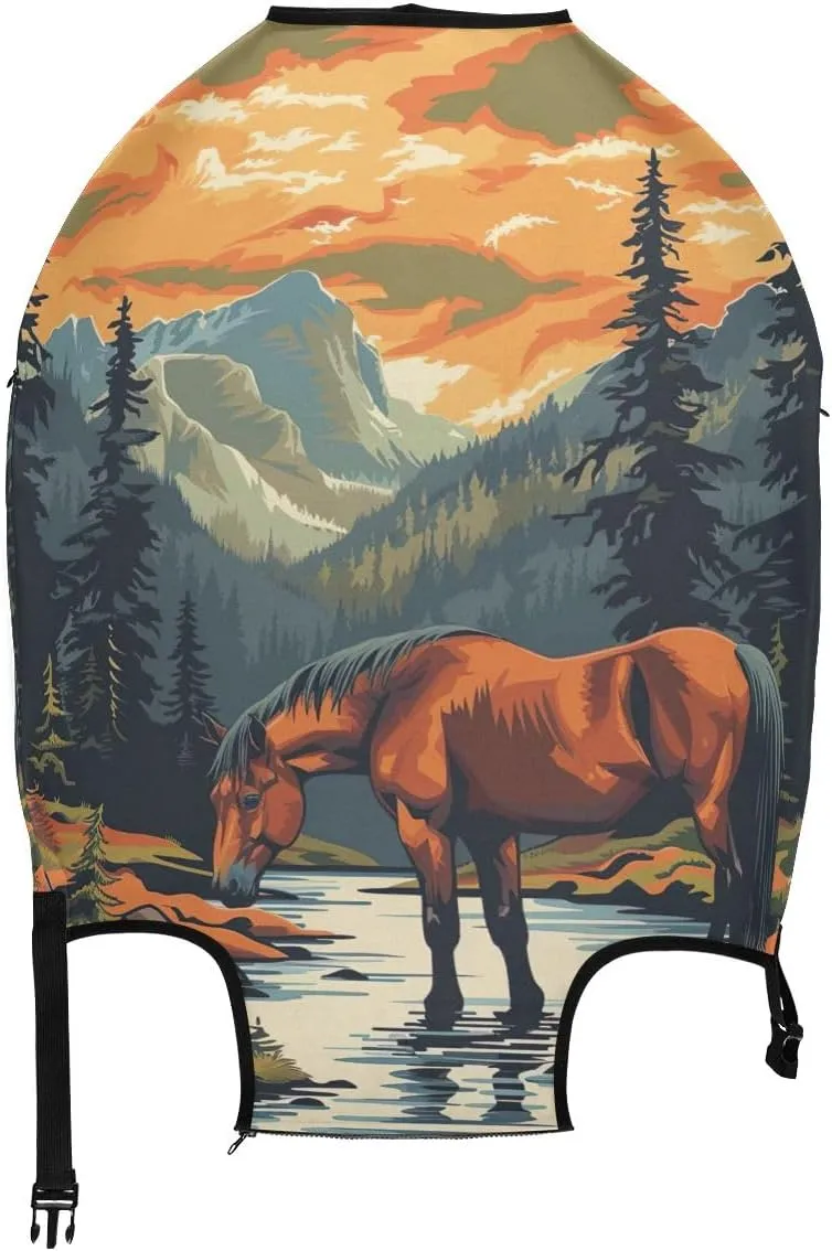 CHIFIGNO Brown Horse Carry on Suitcase Cover, Cover Suitcase Protector Fit 18-32 Inch Luggage XL Fits 29-32 Inch
