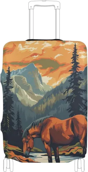 CHIFIGNO Brown Horse Carry on Suitcase Cover, Cover Suitcase Protector Fit 18-32 Inch Luggage XL Fits 29-32 Inch