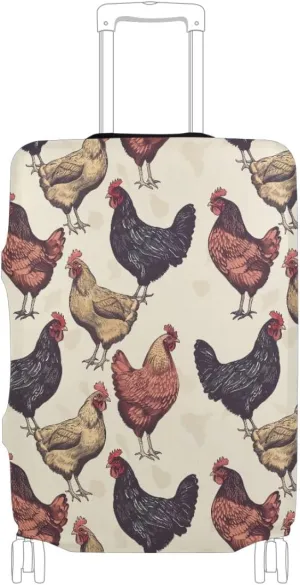 CHIFIGNO Chickens Vintage Luggage Dust Cover with Concealed Zippers for 18-32 Inch Luggage S Fits 18-20 Inch