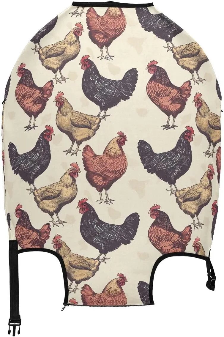 CHIFIGNO Chickens Vintage Luggage Dust Cover with Concealed Zippers for 18-32 Inch Luggage S Fits 18-20 Inch