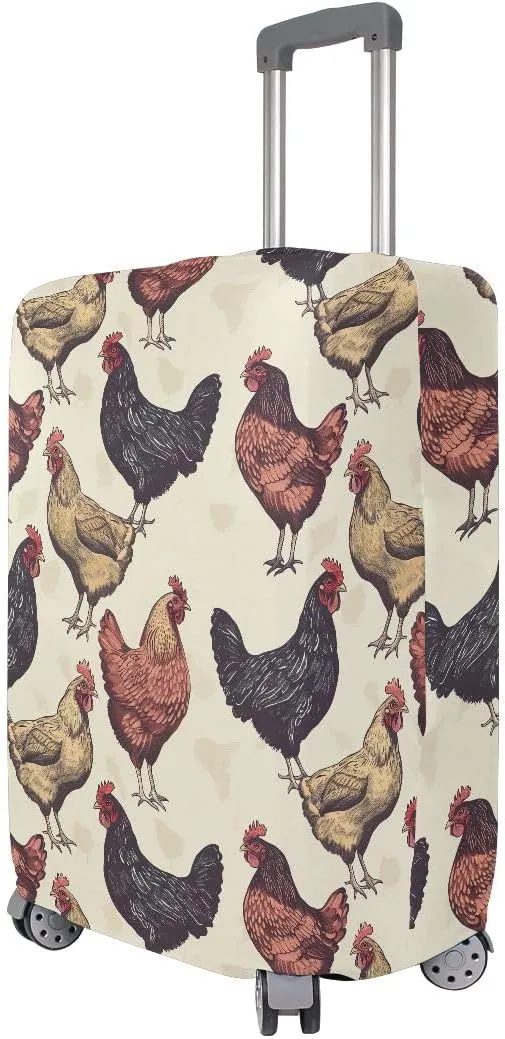 CHIFIGNO Chickens Vintage Luggage Dust Cover with Concealed Zippers for 18-32 Inch Luggage S Fits 18-20 Inch
