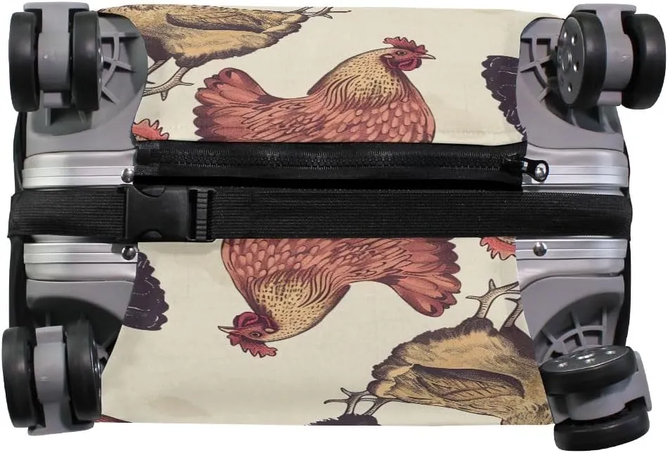 CHIFIGNO Chickens Vintage Luggage Dust Cover with Concealed Zippers for 18-32 Inch Luggage S Fits 18-20 Inch