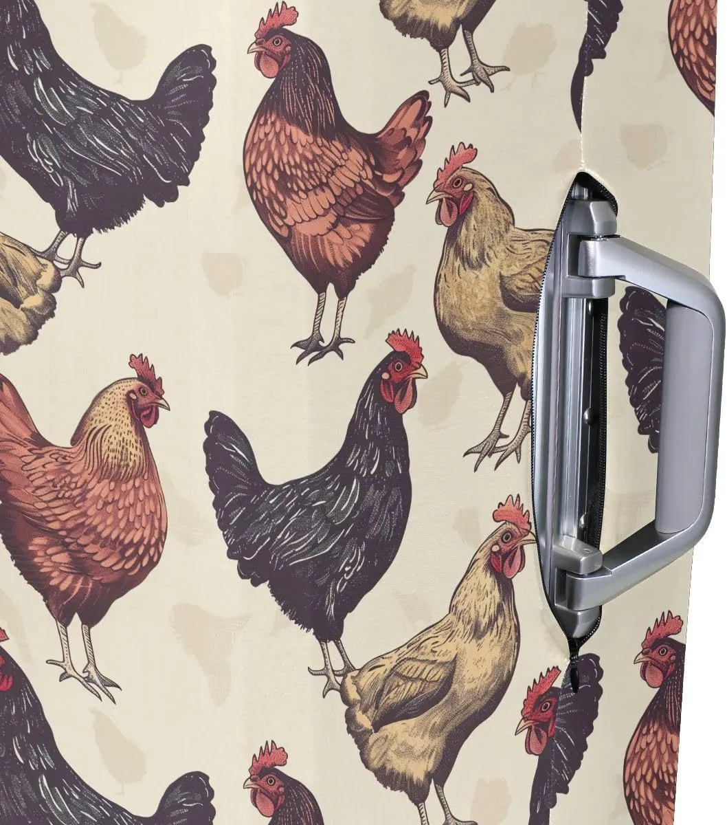CHIFIGNO Chickens Vintage Luggage Dust Cover with Concealed Zippers for 18-32 Inch Luggage S Fits 18-20 Inch