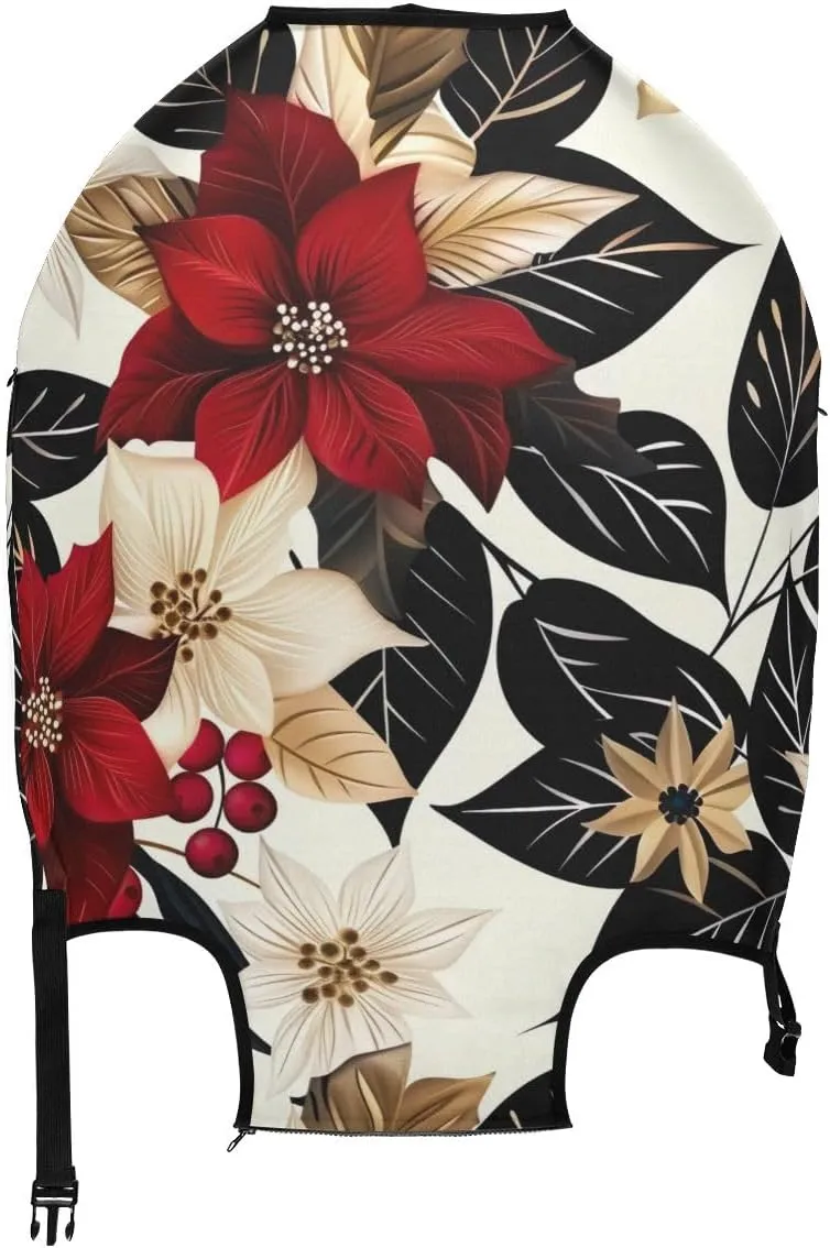 CHIFIGNO Christmas Flowers Travel Bag Cover Fits 18-32 Inch Luggage Covers Protector Elastic Luggage Anti-scratch Baggage Cover M Fits 22-24 Inch