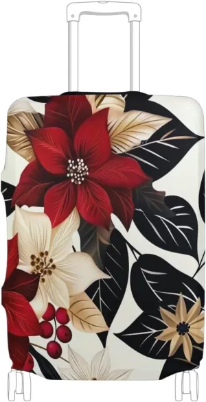 CHIFIGNO Christmas Flowers Travel Bag Cover Fits 18-32 Inch Luggage Covers Protector Elastic Luggage Anti-scratch Baggage Cover M Fits 22-24 Inch