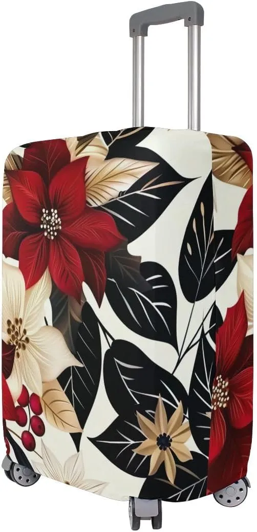 CHIFIGNO Christmas Flowers Travel Bag Cover Fits 18-32 Inch Luggage Covers Protector Elastic Luggage Anti-scratch Baggage Cover M Fits 22-24 Inch