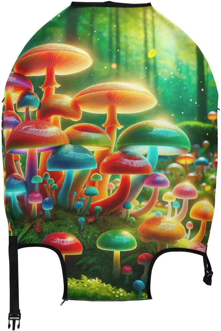 CHIFIGNO Colorful Mushrooms Suitcase Covers Protectors Luggage Dust Cover with Concealed Zippers for 18-32 Inch Luggage S Fits 18-20 Inch