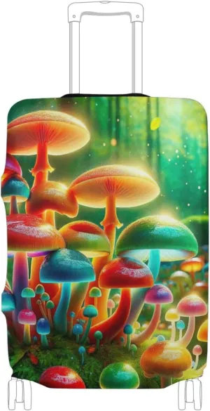 CHIFIGNO Colorful Mushrooms Suitcase Covers Protectors Luggage Dust Cover with Concealed Zippers for 18-32 Inch Luggage S Fits 18-20 Inch