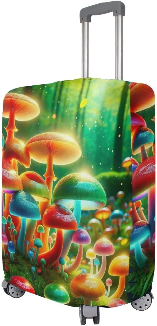 CHIFIGNO Colorful Mushrooms Suitcase Covers Protectors Luggage Dust Cover with Concealed Zippers for 18-32 Inch Luggage S Fits 18-20 Inch