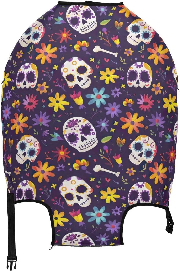 CHIFIGNO Day of Dead Skulls Cover for Luggage Travel Fits 18-32 Inch Protective Suitcase Cover Elastic Luggage Anti-scratch Suitcase Covers M Fits 22-24 Inch
