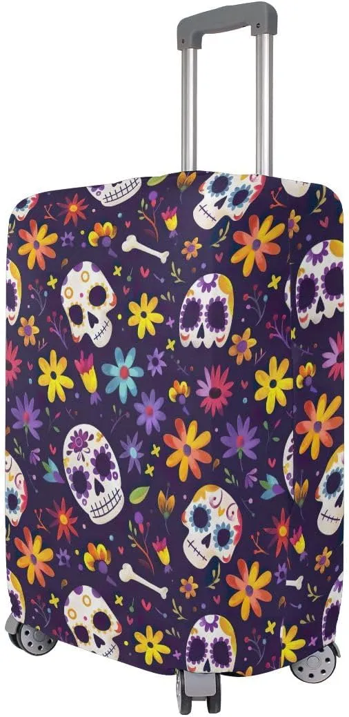 CHIFIGNO Day of Dead Skulls Cover for Luggage Travel Fits 18-32 Inch Protective Suitcase Cover Elastic Luggage Anti-scratch Suitcase Covers M Fits 22-24 Inch