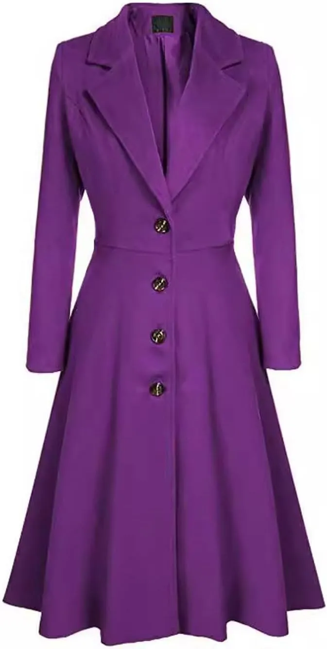 chouyatou Women's Elegant Button Down Winter Wool Coat Fit and Flare Long Dressy Trench Coat