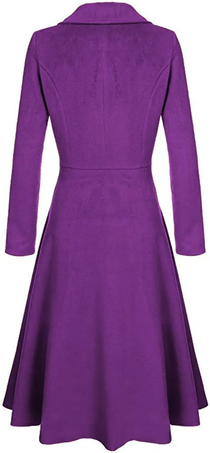 chouyatou Women's Elegant Button Down Winter Wool Coat Fit and Flare Long Dressy Trench Coat