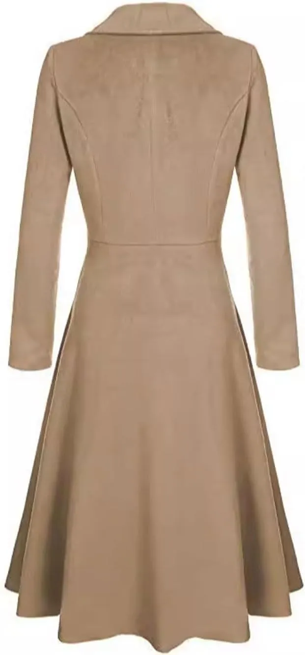 chouyatou Women's Elegant Button Down Winter Wool Coat Fit and Flare Long Dressy Trench Coat