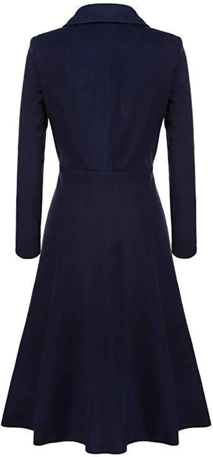 chouyatou Women's Elegant Button Down Winter Wool Coat Fit and Flare Long Dressy Trench Coat