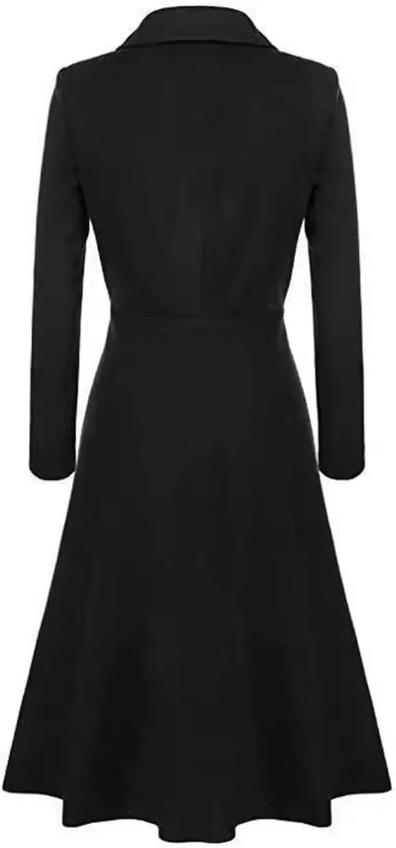 chouyatou Women's Elegant Button Down Winter Wool Coat Fit and Flare Long Dressy Trench Coat