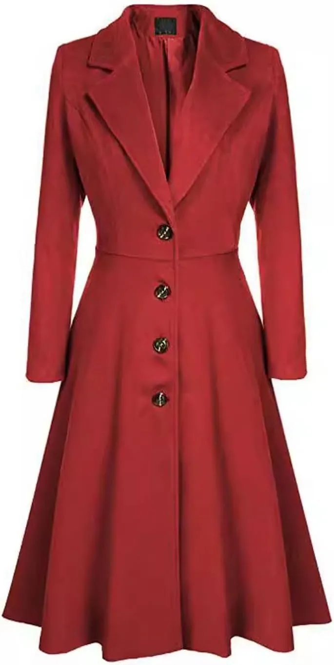 chouyatou Women's Elegant Button Down Winter Wool Coat Fit and Flare Long Dressy Trench Coat