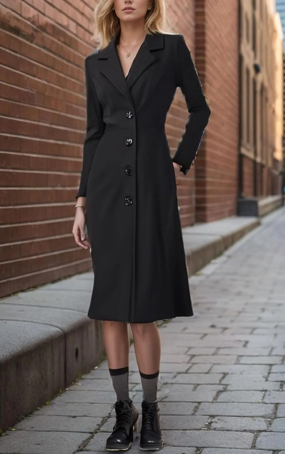 chouyatou Women's Elegant Button Down Winter Wool Coat Fit and Flare Long Dressy Trench Coat