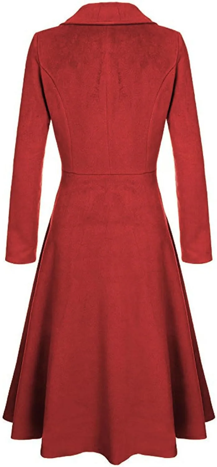 chouyatou Women's Elegant Button Down Winter Wool Coat Fit and Flare Long Dressy Trench Coat