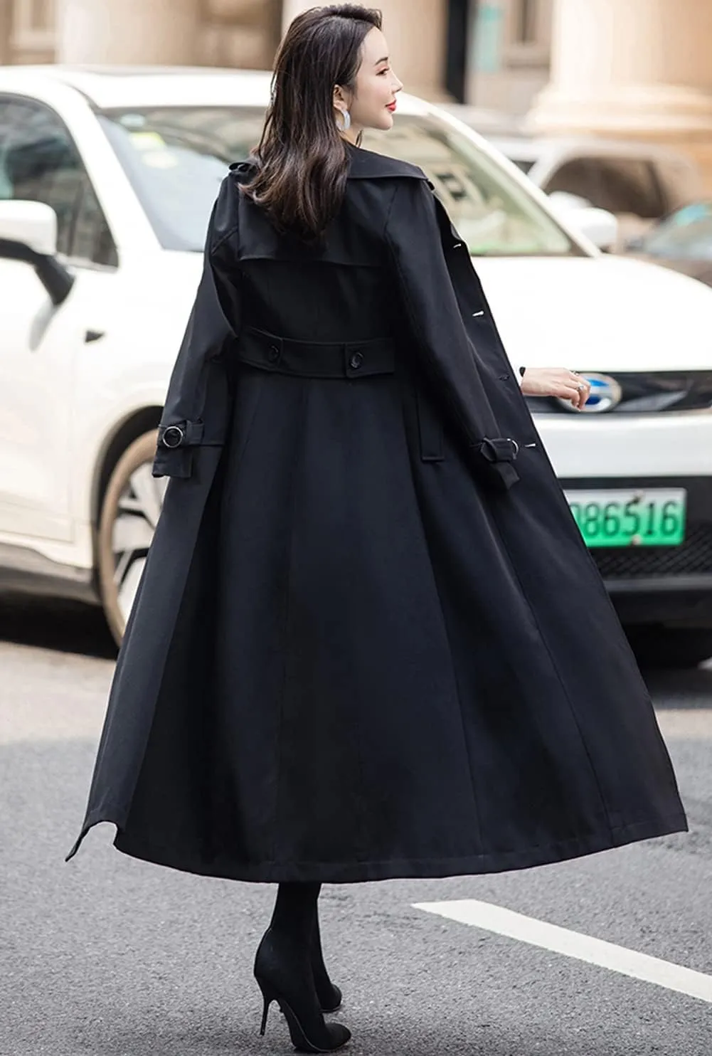 chouyatou Women's Fall Dressy Office Double Breasted Maxi Long Trench Coat Overcoat