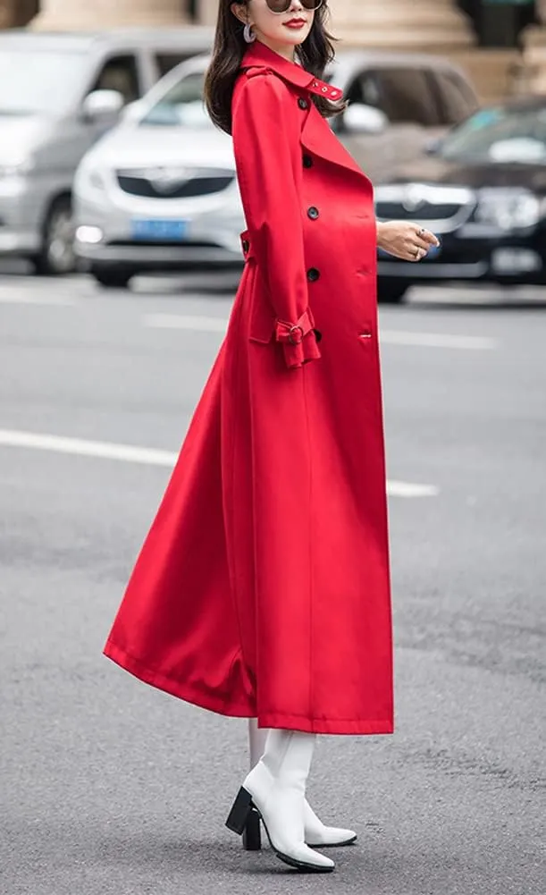 chouyatou Women's Fall Dressy Office Double Breasted Maxi Long Trench Coat Overcoat