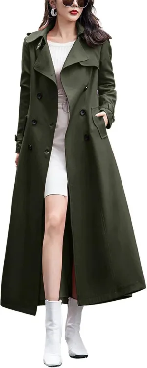 chouyatou Women's Fall Dressy Office Double Breasted Maxi Long Trench Coat Overcoat
