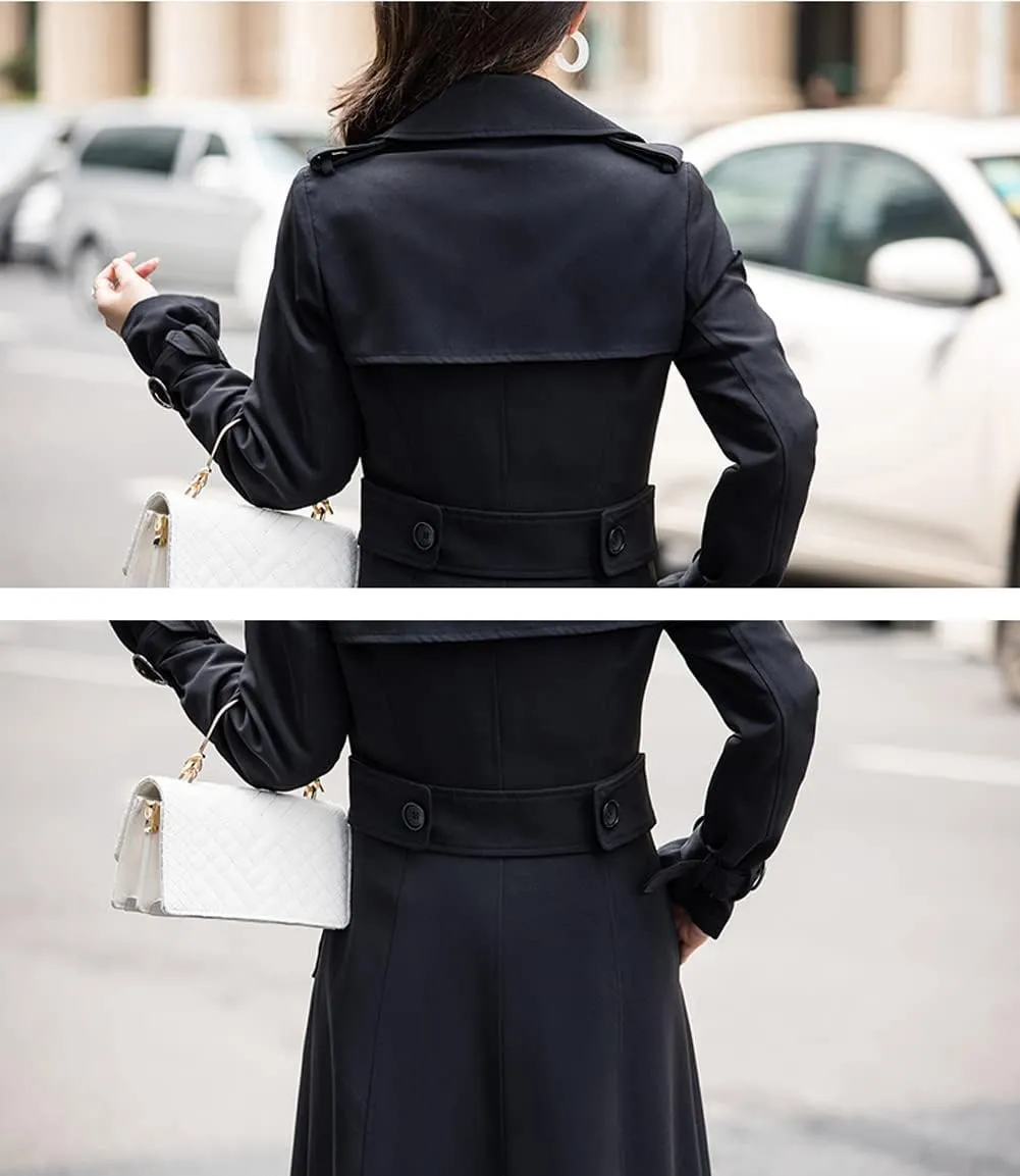 chouyatou Women's Fall Dressy Office Double Breasted Maxi Long Trench Coat Overcoat