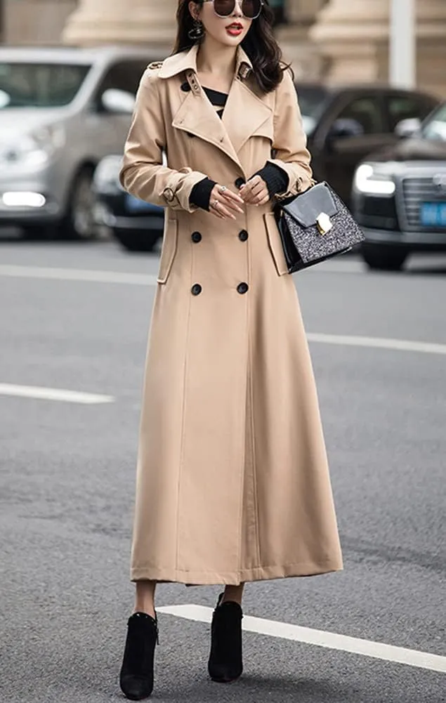chouyatou Women's Fall Dressy Office Double Breasted Maxi Long Trench Coat Overcoat
