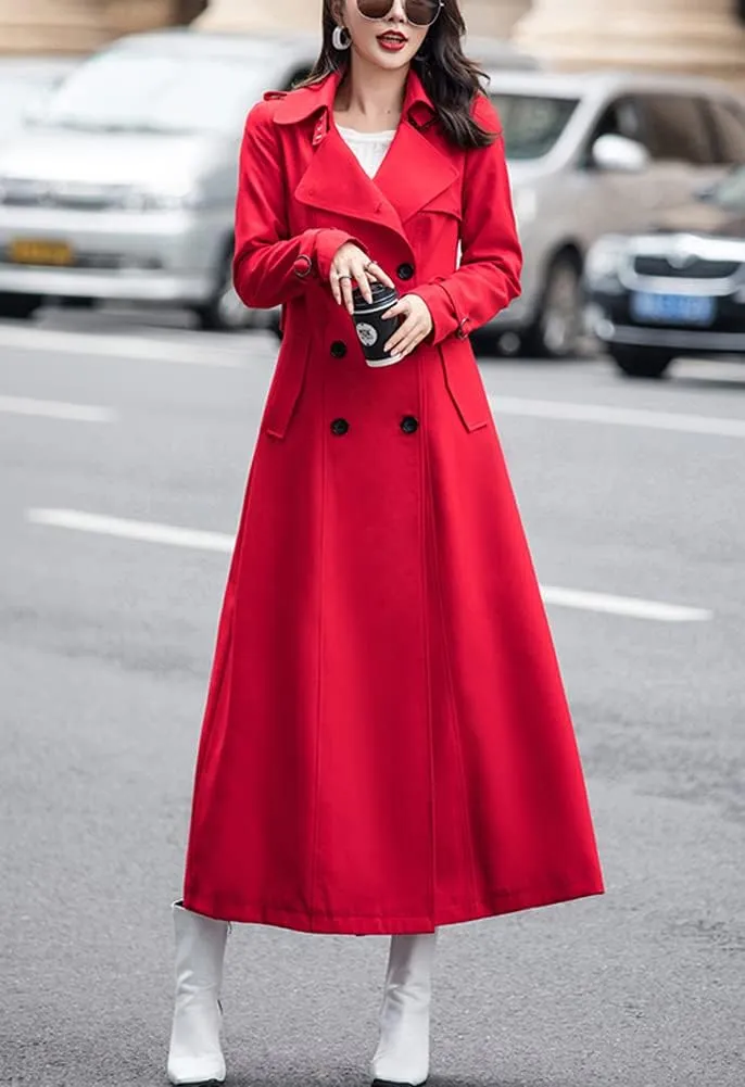 chouyatou Women's Fall Dressy Office Double Breasted Maxi Long Trench Coat Overcoat