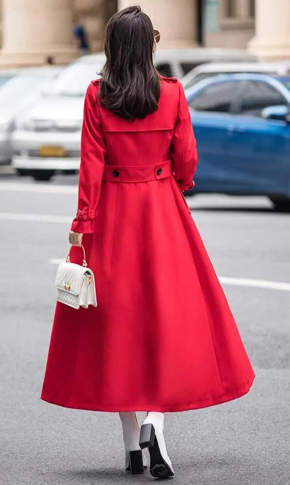 chouyatou Women's Fall Dressy Office Double Breasted Maxi Long Trench Coat Overcoat