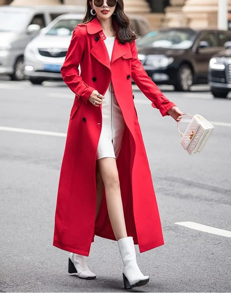 chouyatou Women's Fall Dressy Office Double Breasted Maxi Long Trench Coat Overcoat
