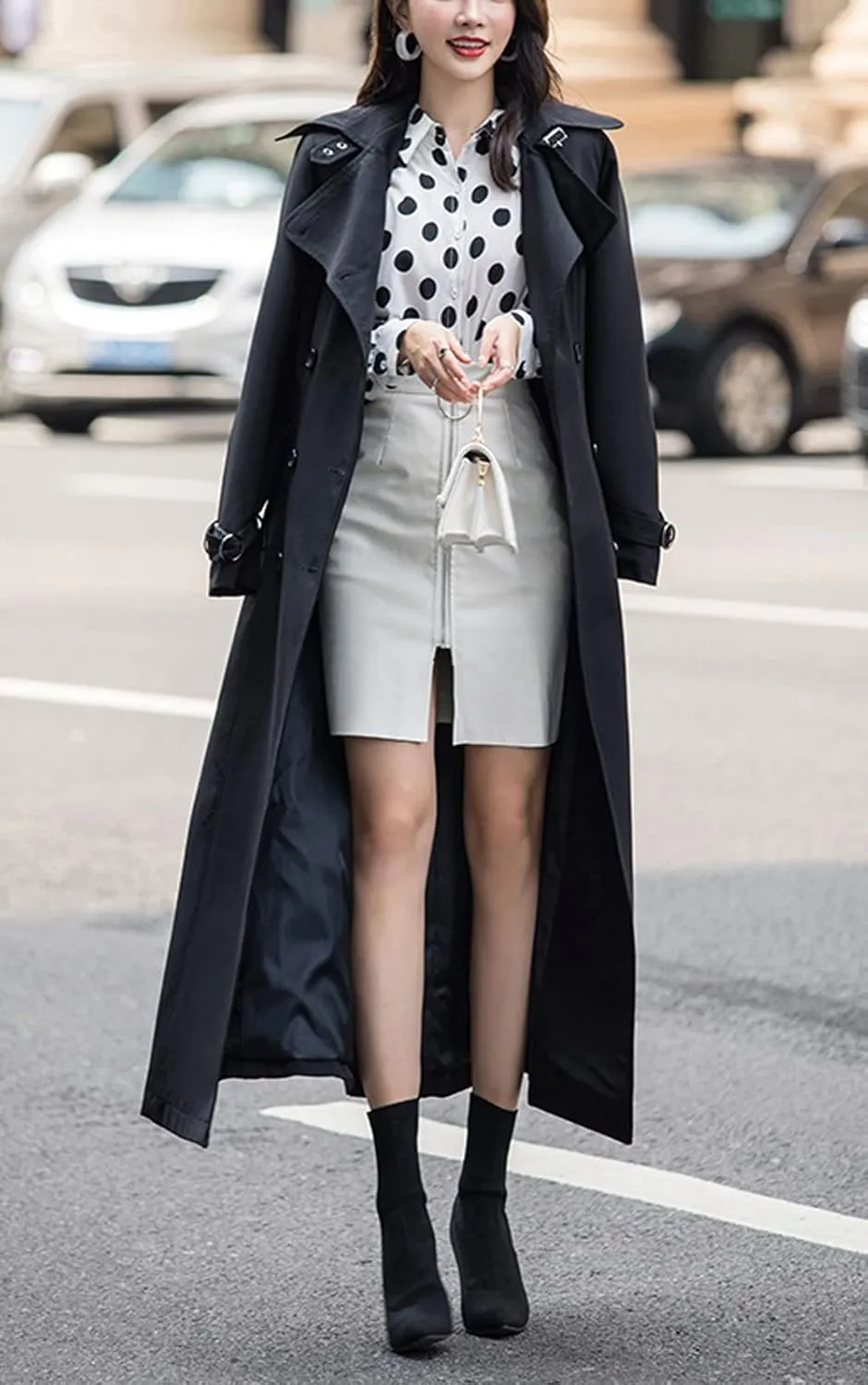 chouyatou Women's Fall Dressy Office Double Breasted Maxi Long Trench Coat Overcoat