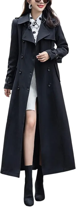 chouyatou Women's Fall Dressy Office Double Breasted Maxi Long Trench Coat Overcoat