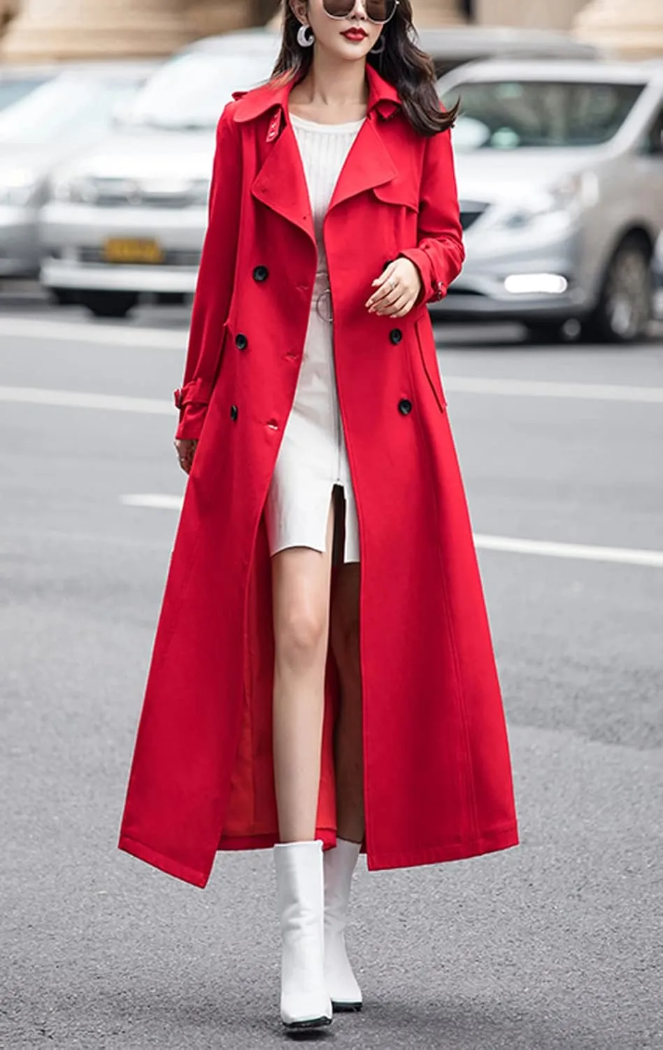 chouyatou Women's Fall Dressy Office Double Breasted Maxi Long Trench Coat Overcoat