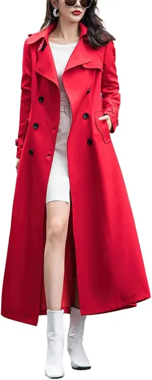 chouyatou Women's Fall Dressy Office Double Breasted Maxi Long Trench Coat Overcoat