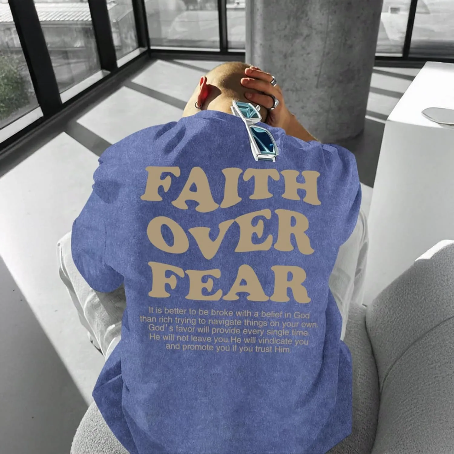 Christian Shirts for Men Faith Over Fear Oversized Shirt Acid Wash Tshirt Graphic Religious T Shirt Bible Verse Tees