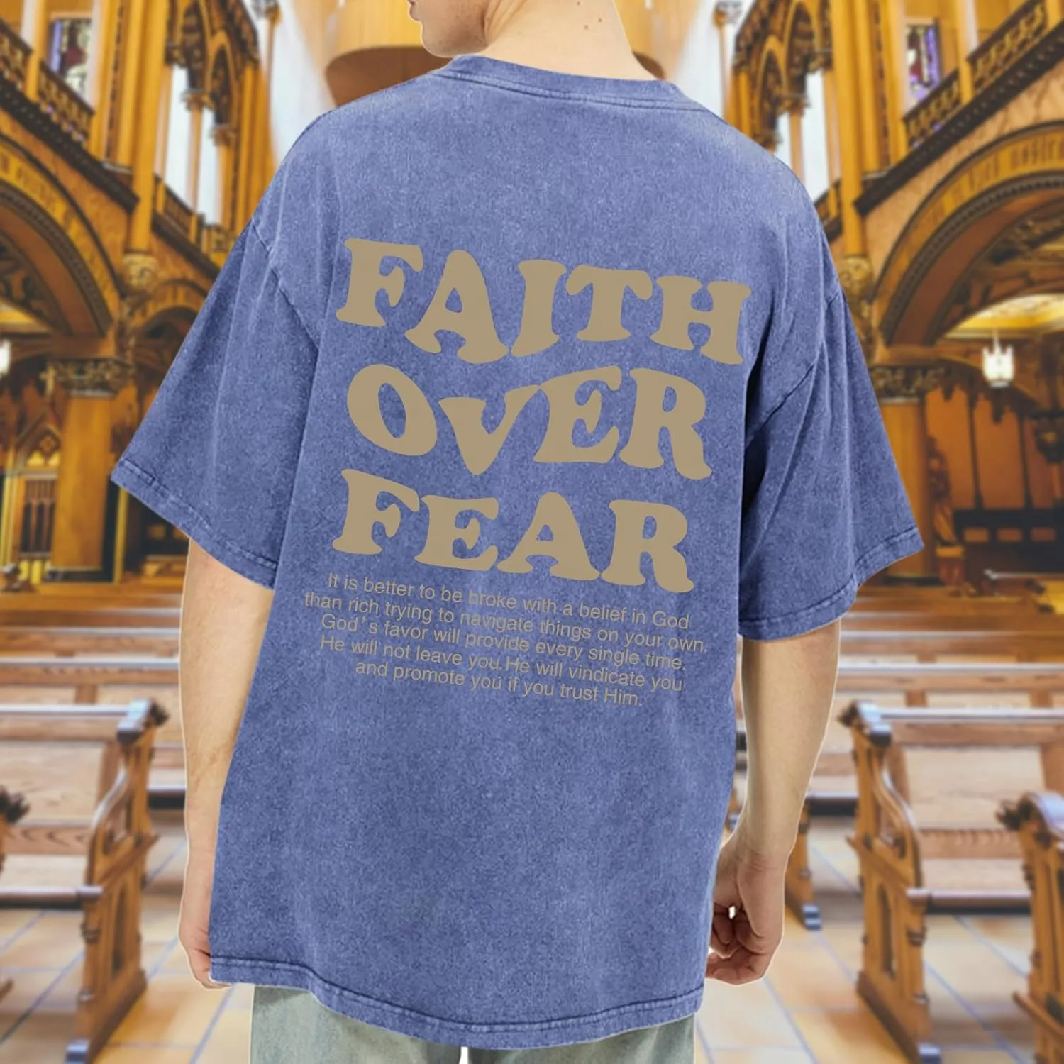 Christian Shirts for Men Faith Over Fear Oversized Shirt Acid Wash Tshirt Graphic Religious T Shirt Bible Verse Tees