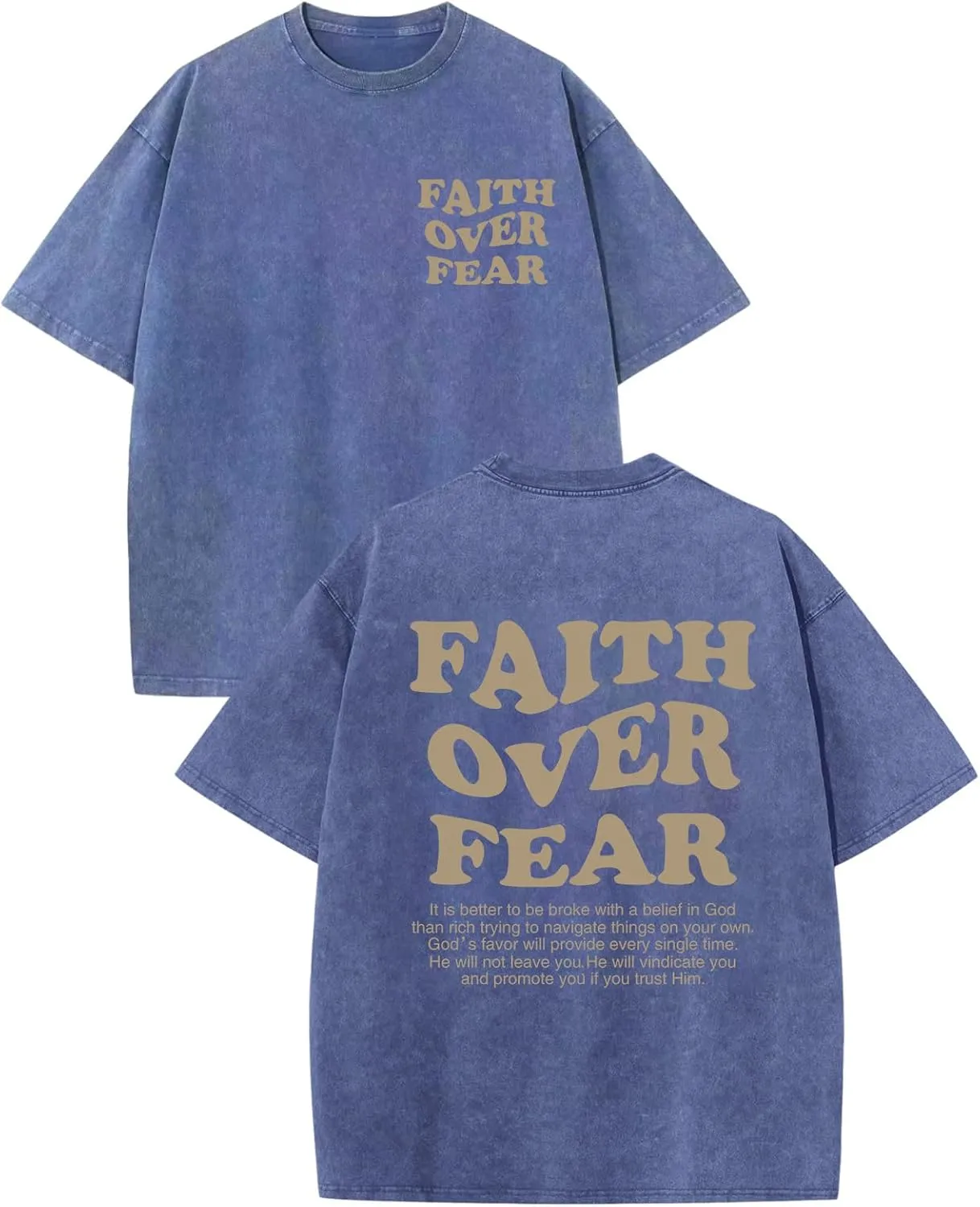 Christian Shirts for Men Faith Over Fear Oversized Shirt Acid Wash Tshirt Graphic Religious T Shirt Bible Verse Tees