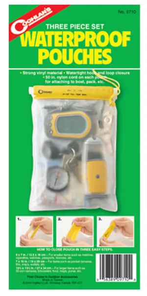 Coghlans 3Pc Waterproof Pouches Dry Bag Case Cover Phone Protection Beach Hiking